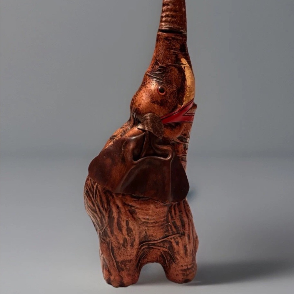 Vintage Vetro Pelle Italian Glass and Brown Leather Elephant Decanter Bottle